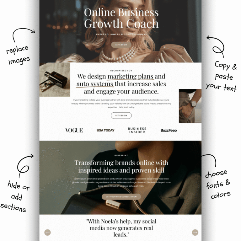 Noela - Squarespace Template website design preview.